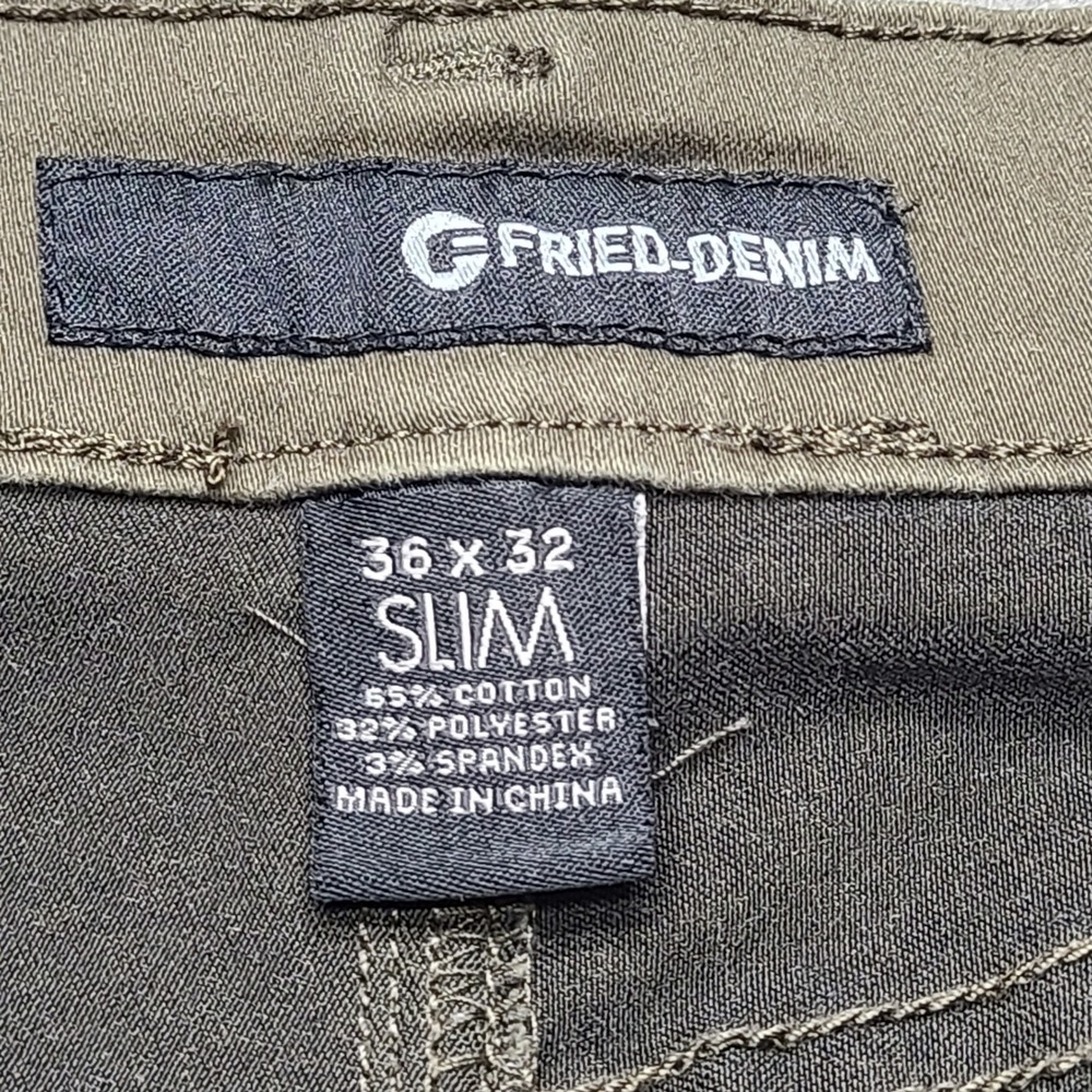 Fried Denim Slim Pants Mens 36x32 Olive Green Excellent Moto Ribbed Pockets - Picture 4 of 7